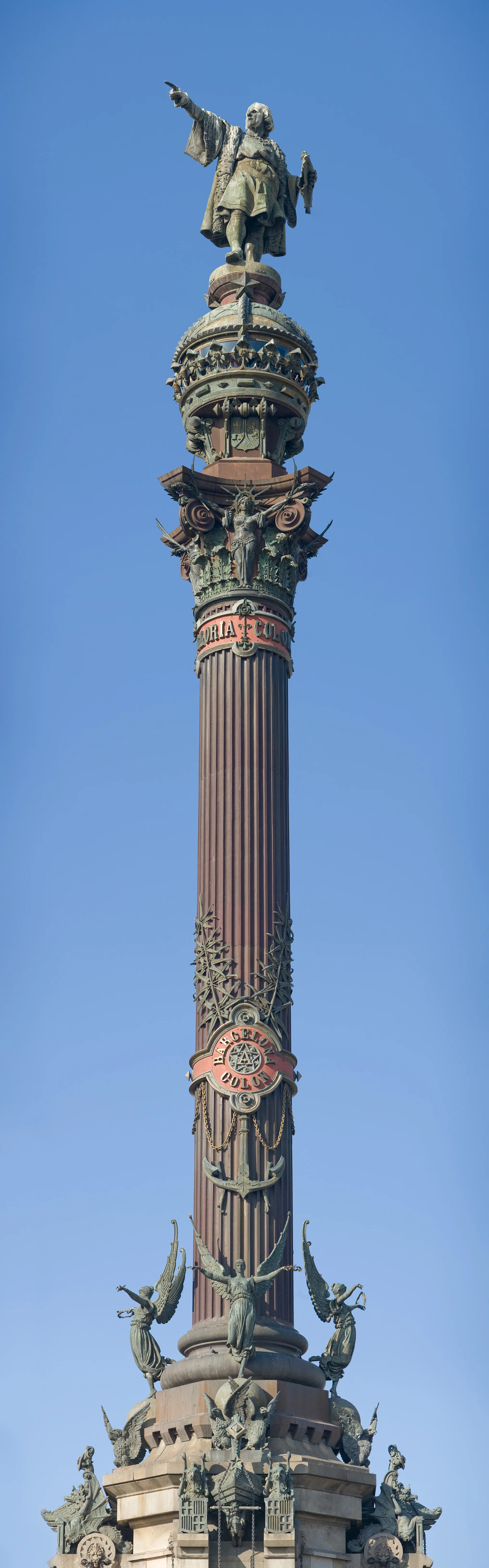 Het Monument a Colom aan het einde van La Rambla, met de haven en de Middellandse Zee op de achtergrond